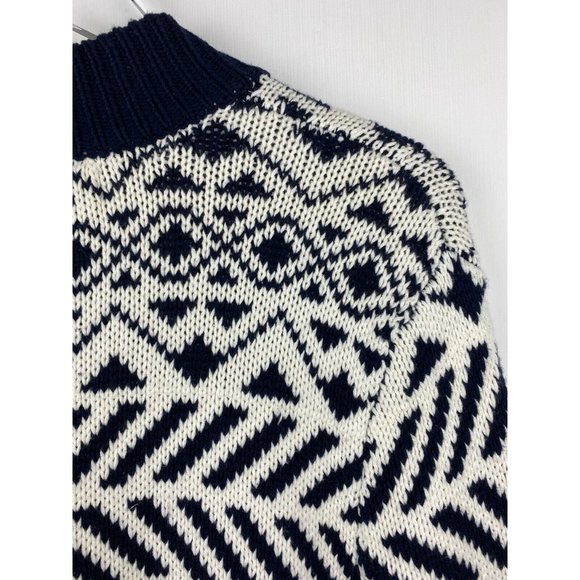Vintage Express Navy & White Zip Front Chunky Knit Cardigan Sweater Size M - Picture 6 of 8
